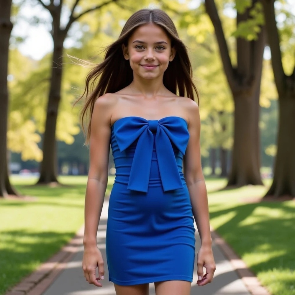 Gold Rush Size XL 14 Girls Strapless Blue Bow-Front Dress